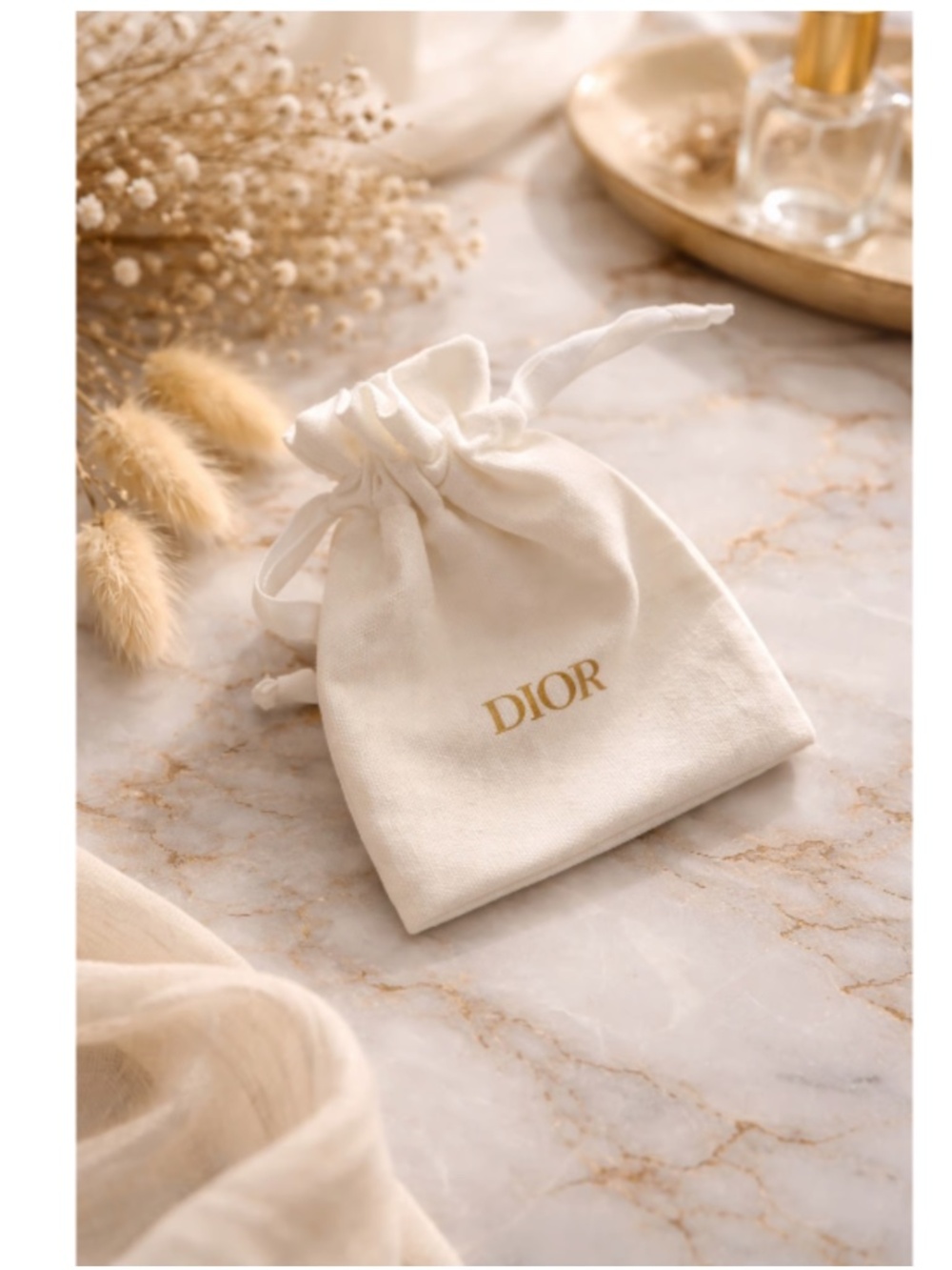 Dior White Small Drawstring Cotton Dust Bag Jewelry Storage Pouch 5" x 6" NEW
